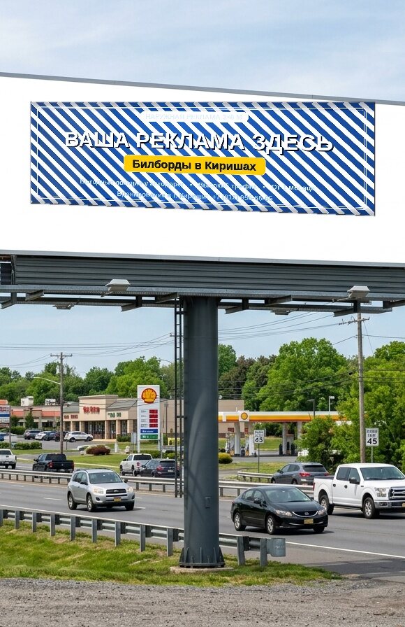 Рекламный щит 3х6 метров на центральной магистрали в Киришах